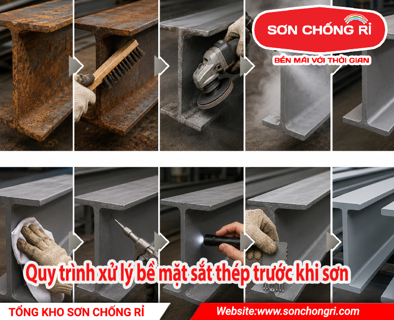 Quy trình xử lý bề mặt sắt thép trước khi sơn