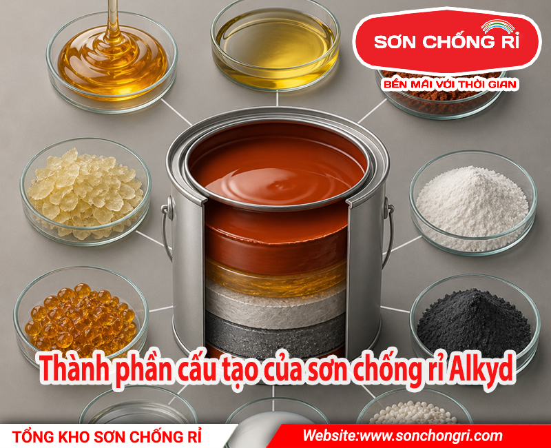 Thành phần cấu tạo của sơn chống rỉ Alkyd